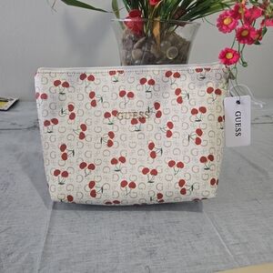 GUESS Cherry Pattern Cream Cosmetic Bag